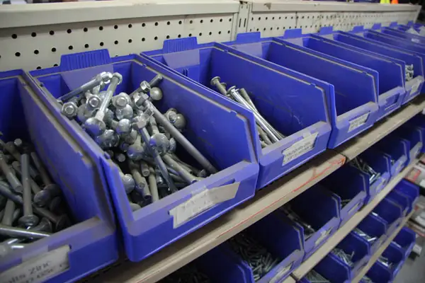 Bins of nuts and bolts