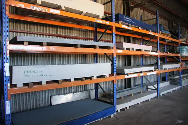 Long lengths of timber on pallet racking