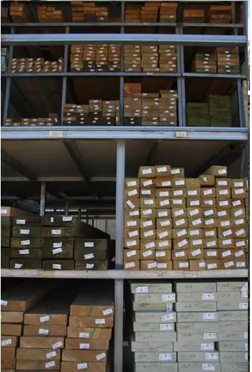 Timber and boxed stock on tall racking